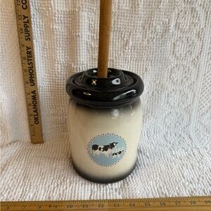 Ceramic butter churn with cow scene